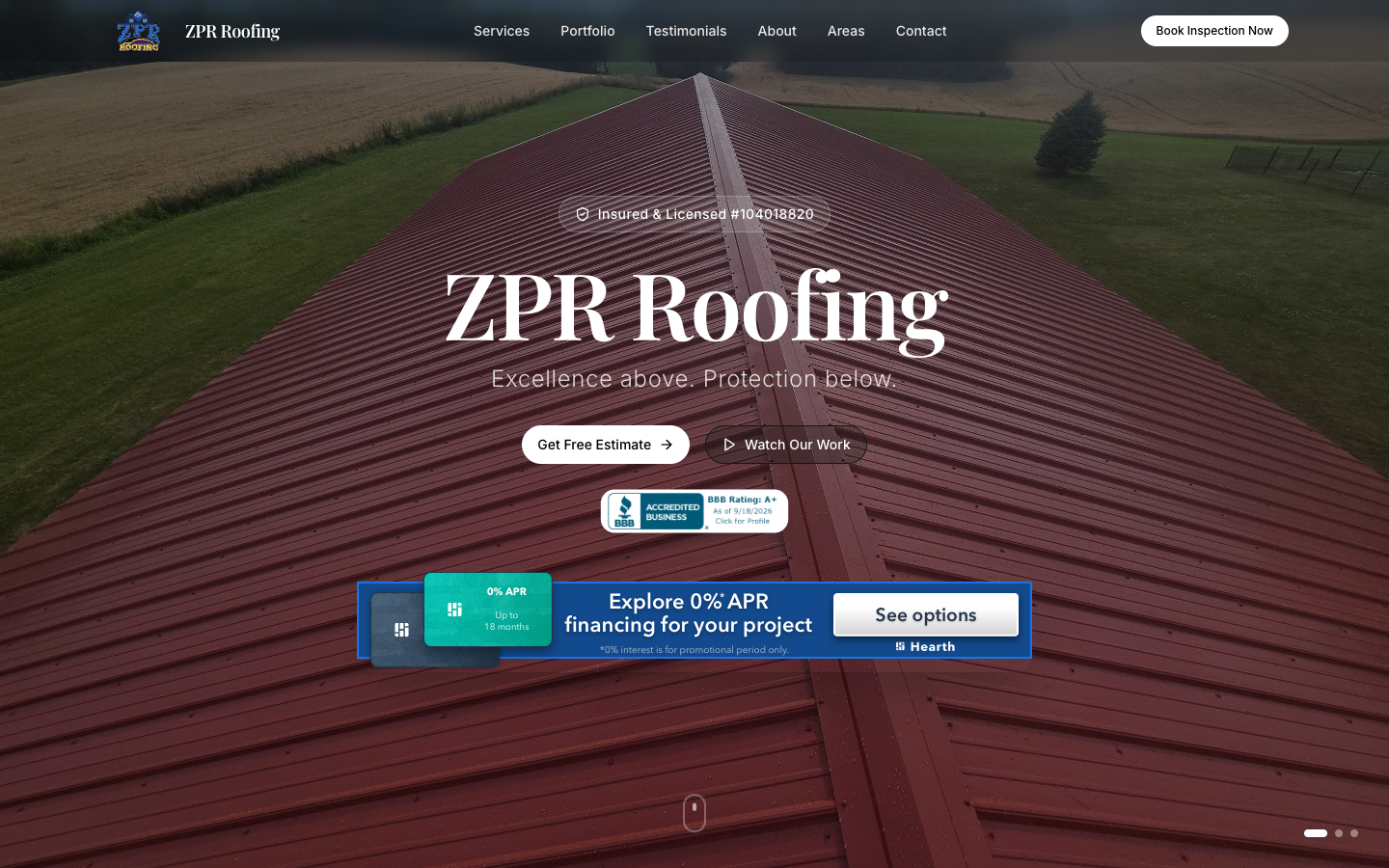 ZPR Roofing: Plataforma Comercial & Portal de Servicios